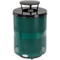 Global Equipment Outdoor Perforated Steel Trash Can W/Rain Bonnet Lid   Base, 36 Gallon, Green 261927GND